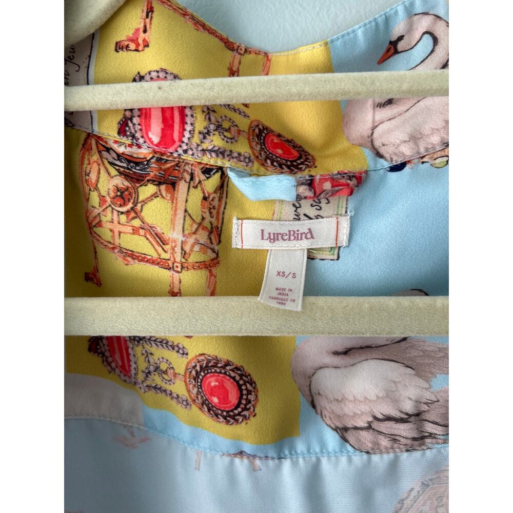 Lyre Bird Light Blue Printed Satin Robe Extra Small - Picture 5 of 6